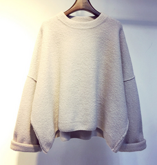 Thick double-sided bat sleeve cashmere sweaterversion of a short section of loose pullover female coat