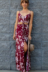 FASHION RED FLORAL ONE PIECE DRESS