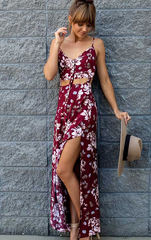 FASHION RED FLORAL ONE PIECE DRESS