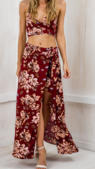 FASHION CUTE RED FLORAL DRESS TWO PIECE SUIT