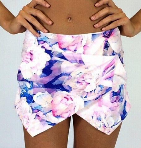 A99948 HOT FLOWER PRINTED SHORTS SKIRTS