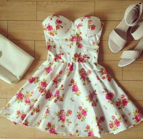 HOT STRAPLESS SEXY FLORAL DRESS