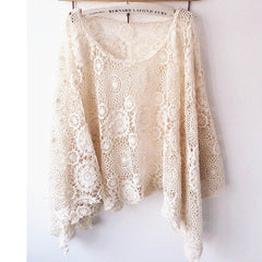 FASHION LACE HOLLOW OUT FLOWER BAT SLEEVE BLOUSE