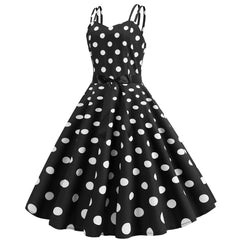 A-Z Women's New Double Strap Open Back Wave Dot Print A-line Dress