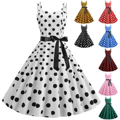 A-Z Women's New Double Strap Open Back Wave Dot Print A-line Dress