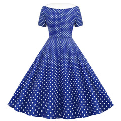A-Z women's new V-neck short sleeved polka dot print retro double breasted fake button large swing dress
