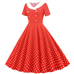 A-Z women's new V-neck short sleeved polka dot print retro double breasted fake button large swing dress