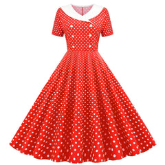 A-Z women's new V-neck short sleeved polka dot print retro double breasted fake button large swing dress