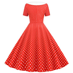 A-Z women's new V-neck short sleeved polka dot print retro double breasted fake button large swing dress