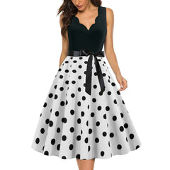 A-Z Women's New Wave Short Sleeve Wave Dotted Mid length Large Swing Skirt