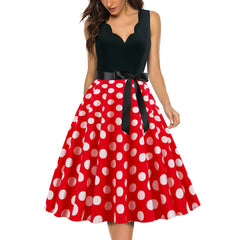 A-Z Women's New Wave Short Sleeve Wave Dotted Mid length Large Swing Skirt