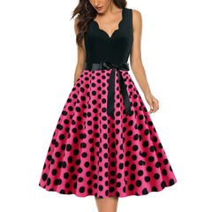 A-Z Women's New Wave Short Sleeve Wave Dotted Mid length Large Swing Skirt