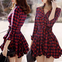 CUTE GRAIN V COLLAR LONG SLEEVE HOT DRESS