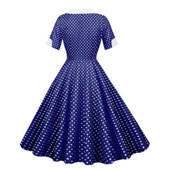 A-Z women's new V-neck single breasted polka dot color short sleeved large swing dress