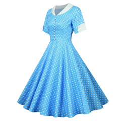 A-Z women's new V-neck single breasted polka dot color short sleeved large swing dress