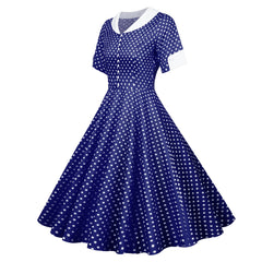 A-Z women's new V-neck single breasted polka dot color short sleeved large swing dress