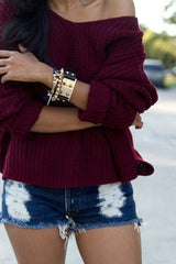 HOT LONG SLEEVE WINE RED SWEATER