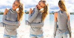 Turtle neck long sleeve off-the-shoulder pullovers female