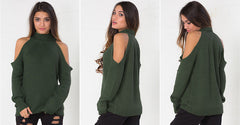 Turtle neck long sleeve off-the-shoulder pullovers female