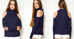 Turtle neck long sleeve off-the-shoulder pullovers female