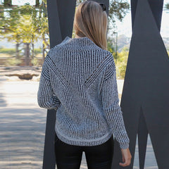 HIGH COLLAR GREY HOLLOW OUT SWEATER