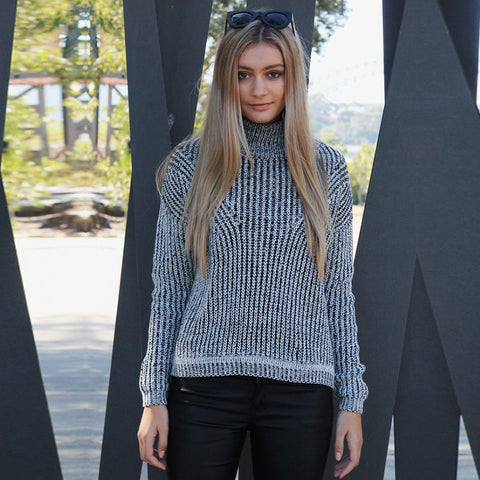 HIGH COLLAR GREY HOLLOW OUT SWEATER