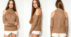 Turtle neck long sleeve off-the-shoulder pullovers female