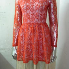 ON SALE LONG SLEEVE LACE DRESS DRESS HOT RED