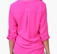 SPRING AND SUMMER LEISURE LONG-SLEEVED SHIRT TEMPERAMENT CHIFFON V-NECK SHIRT