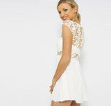 ON SALE SUMMER NEW LACE STITCHING CONTRACTED TYPE LOOSE WAIST DRESS ZIPPER DESIGN