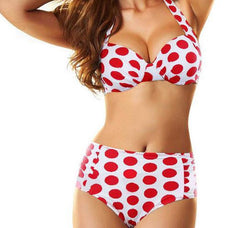 THE SWIMSUIT TO RETRO TALL WAIST BELLY BIKINI RED WAVE POINT