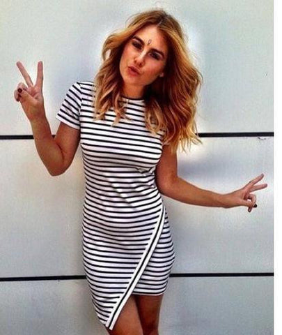 FASHION IRREGULAR CUTE STRIPE DRESS