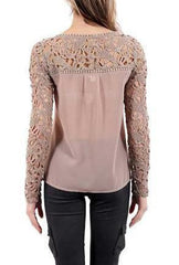 EMBROIDERY LACE STITCHING SNOW SPINS ROUND COLLAR LONG-SLEEVED SHIRT