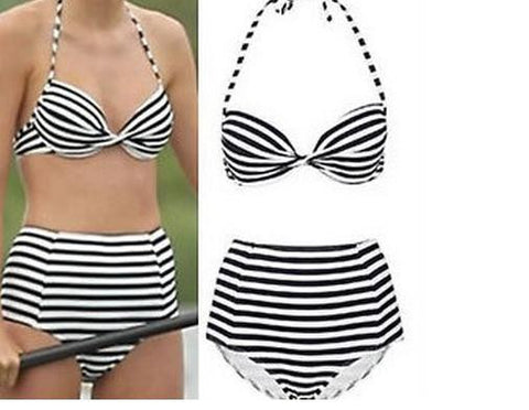 FASHION BLACK AND WHITE STRIPES BIKINI