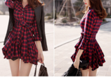 CUTE GRAIN V COLLAR LONG SLEEVE HOT DRESS