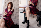 CUTE GRAIN V COLLAR LONG SLEEVE HOT DRESS