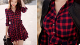 CUTE GRAIN V COLLAR LONG SLEEVE HOT DRESS