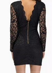 Big v-neck lace cultivate one's morality dress with long sleeves