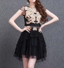 ORGANZA BUD SILK EMBROIDERY SKIRT WITH SHORT SLEEVES