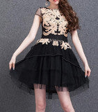 ORGANZA BUD SILK EMBROIDERY SKIRT WITH SHORT SLEEVES