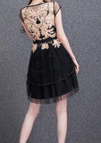 ORGANZA BUD SILK EMBROIDERY SKIRT WITH SHORT SLEEVES