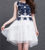 ORGANZA BUD SILK EMBROIDERY SKIRT WITH SHORT SLEEVES