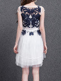 ORGANZA BUD SILK EMBROIDERY SKIRT WITH SHORT SLEEVES