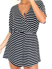 STRIPE CONJOINED SHORTS FASHION SEXY V-NECK CULTIVATE ONE'S MORALITY DRESS