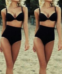 ON SALE PURE COLOR OF TALL WAIST A BATHING SUIT BLACK SWIMSUIT