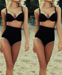 PURE COLOR OF TALL WAIST A BATHING SUIT BLACK SWIMSUIT