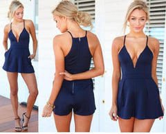 PURE COLOR SEXY DEEP V JUMPSUIT