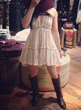 CUTE BACKLESS LACE PATCHWORK DRESS LACE-UP BEACH HOLIDAY DRESS