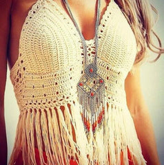SEXY BEACH FRINGED HAND HOOK BRA WRAPPED CHEST TOP