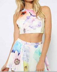 HOT FLOWER TWO PIECE CROSS BACKLESS SUIT